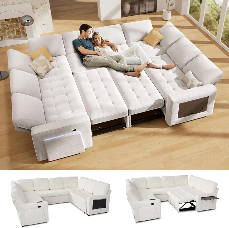 Vipbear 8 Seat U Shaped Modular Sectional Sleeper Sofa with Pull Out Bed