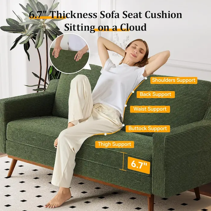 Vipbear Loveseat Sofa Green Corduroy Couch